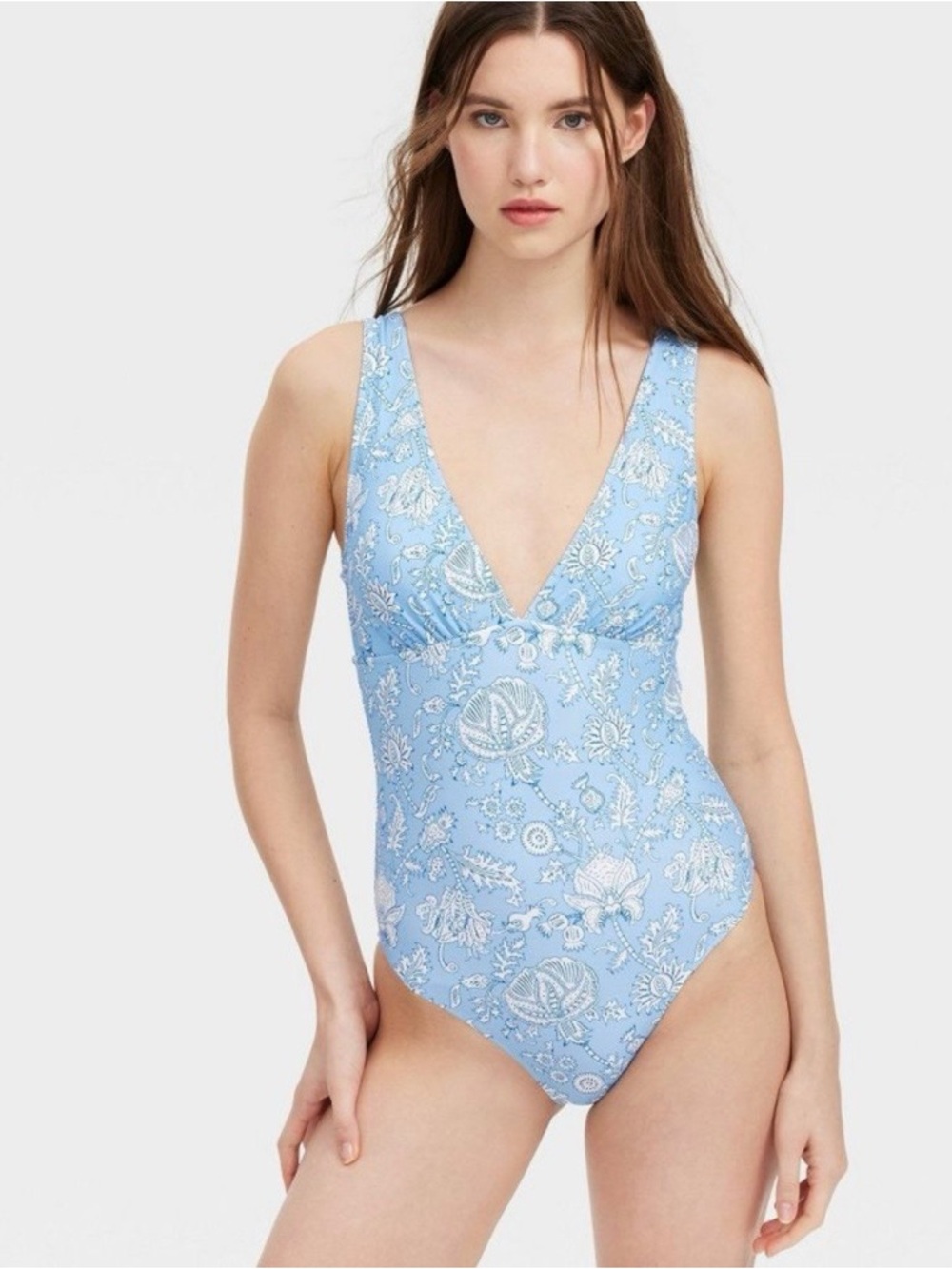 Roller Rabbit Light Blue Floral V-Neck One-Piece Swimsuit